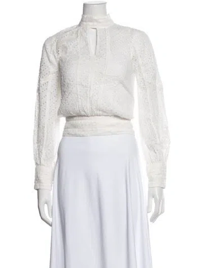 Pre-owned Frame Patterned Mock Neck Blouse In White