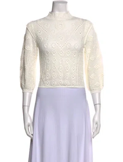 Pre-owned Frame Patterned Mock Neck Sweater In White