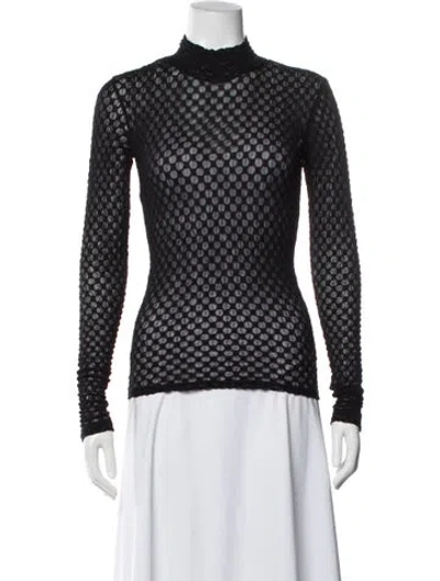 Pre-owned Frame Patterned Mock Neck Top In Black