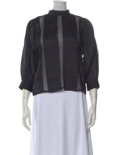 Pre-owned Frame Patterned Mock Neck Top In Black