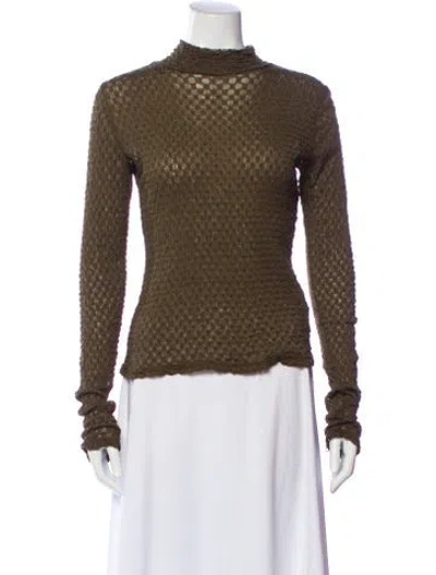 Pre-owned Frame Patterned Mock Neck Top In Brown
