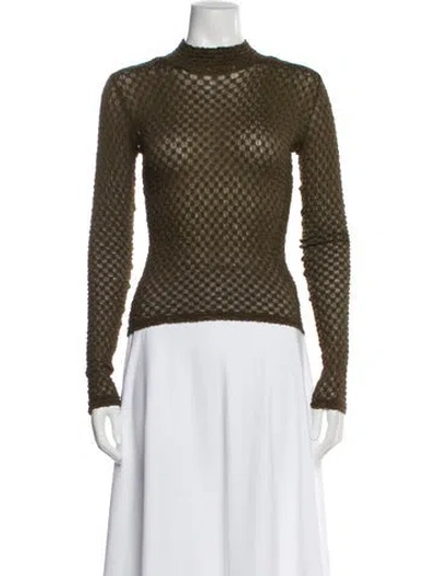 Pre-owned Frame Patterned Mock Neck Top In Green