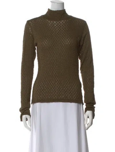 Pre-owned Frame Patterned Mock Neck Top In Green