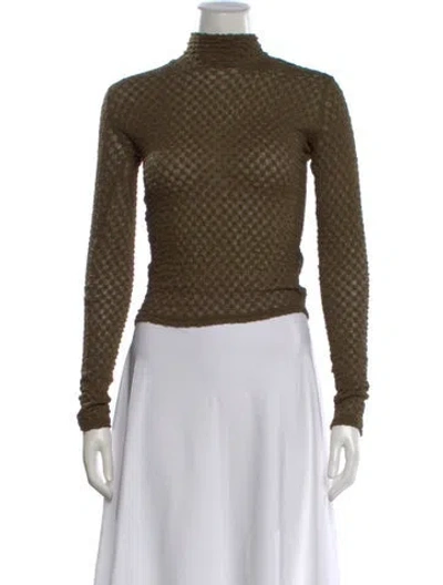 Pre-owned Frame Patterned Mock Neck Top In Green