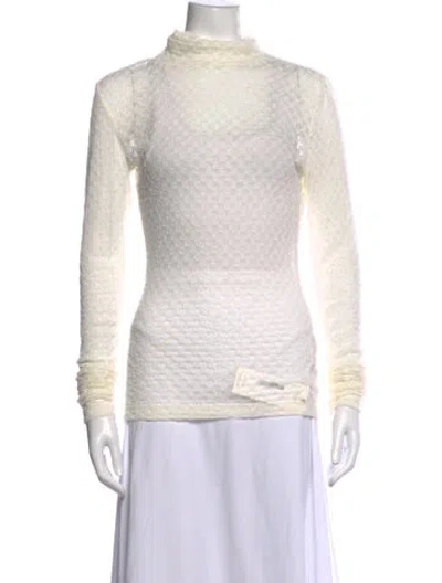 Pre-owned Frame Patterned Mock Neck Top In Neutrals