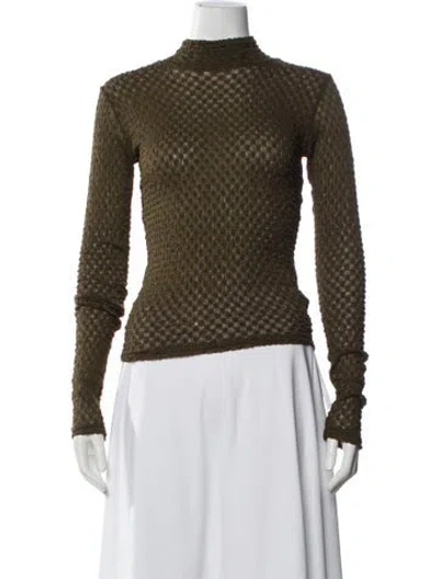 Pre-owned Frame Patterned Mock Neck Top W/ Tags In Green