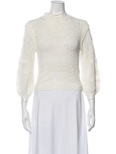 Pre-owned Frame Patterned Mock Neck Top In White