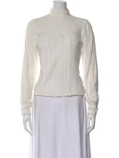 Pre-owned Frame Patterned Mock Neck Top In White