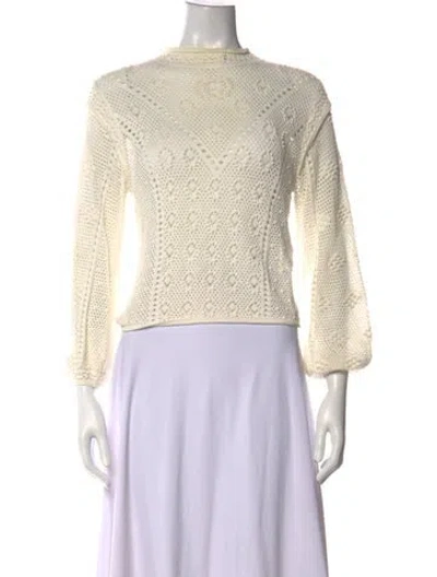 Pre-owned Frame Patterned Mock Neck Top In White