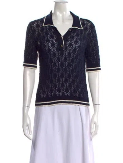 Pre-owned Frame Patterned Short Sleeve Polo In Blue