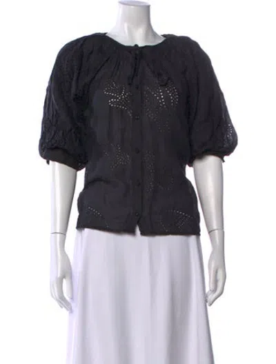 Pre-owned Frame Patterned Tie Neck Blouse In Black