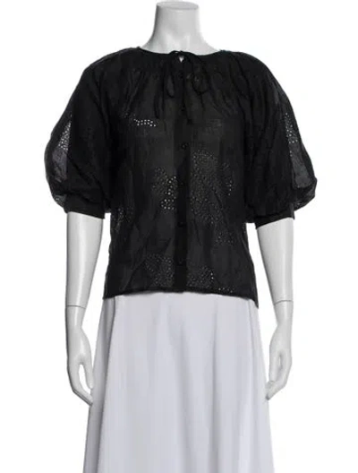 Pre-owned Frame Patterned Tie Neck Blouse In Blue