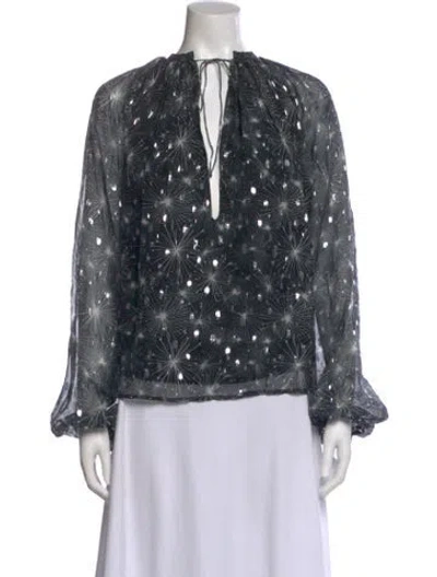 Pre-owned Frame Patterned Tie Neck Blouse In Gray