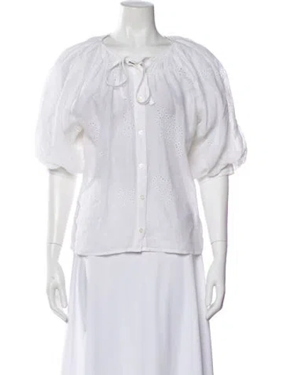 Pre-owned Frame Patterned Tie Neck Blouse In Neutral