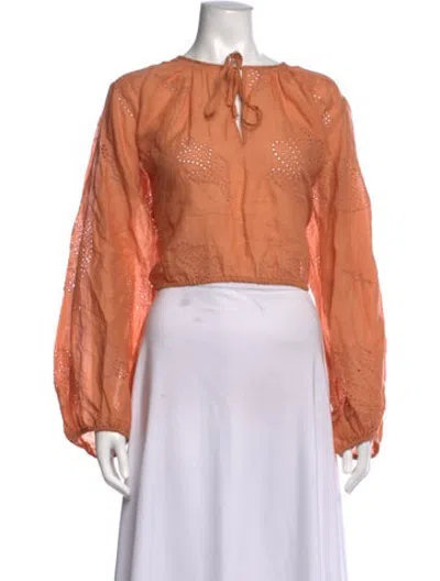 Pre-owned Frame Patterned Tie Neck Blouse In Orange