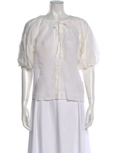 Pre-owned Frame Patterned Tie Neck Blouse In White