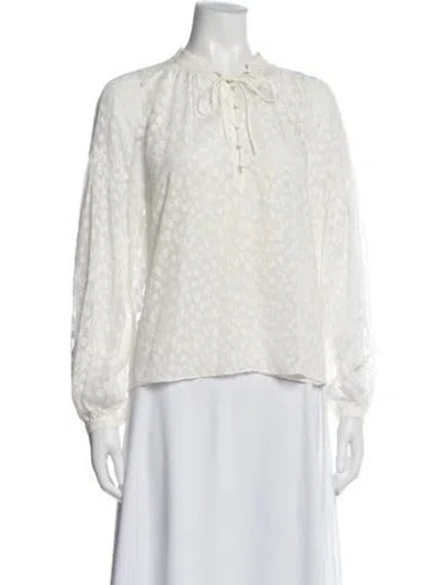 Pre-owned Frame Patterned Tie Neck Blouse In White
