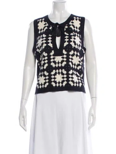 Pre-owned Frame Patterned Tie Neck Sweater In White