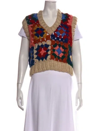 Pre-owned Frame Patterned V-neck Sweater In Multicolor