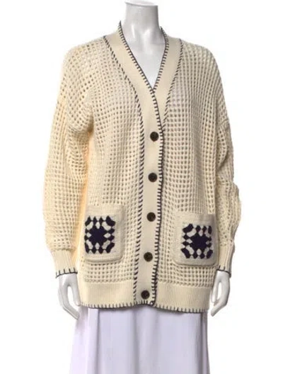 Pre-owned Frame Patterned V-neck Sweater W/ Tags In Neutrals