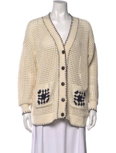 Pre-owned Frame Patterned V-neck Sweater W/ Tags In Neutrals
