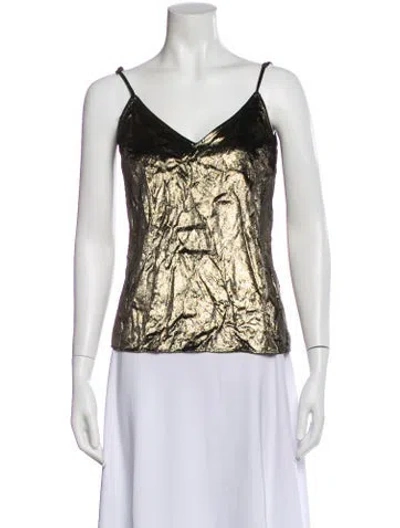 Pre-owned Frame Patterned V-neck Top In Black