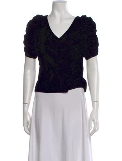 Pre-owned Frame Patterned V-neck Top In Black
