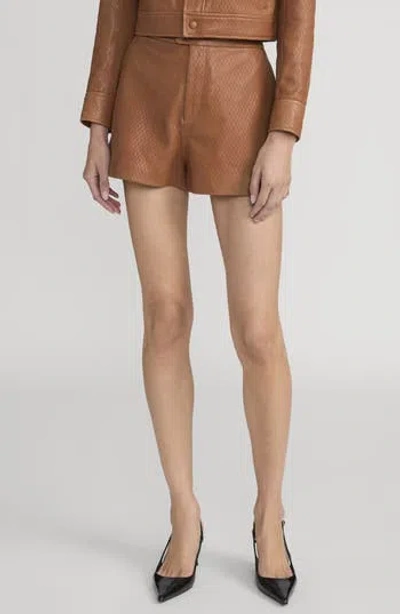 Frame Perforated Leather Boy Shorts In Ochre
