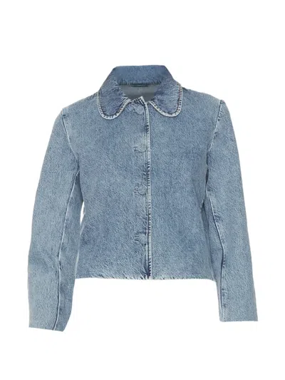 Frame Peter Pan Collar Denim Jacket In Blue