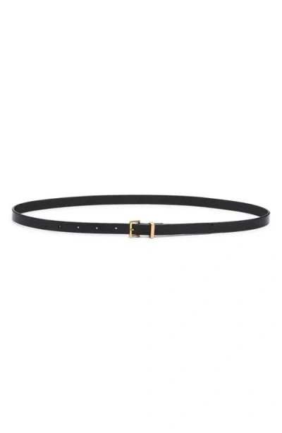 Frame Petite Square Buckle Skinny Leather Belt In Black