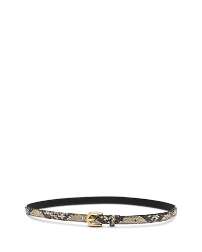 Frame Petite Square Buckle Snake Embossed Leather Belt In Brown