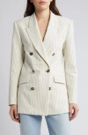 Frame Womens Cream Multi Double-breasted Peak-lapel Regular-fit Cotton And Linen-blend Blazer In Cream Multi