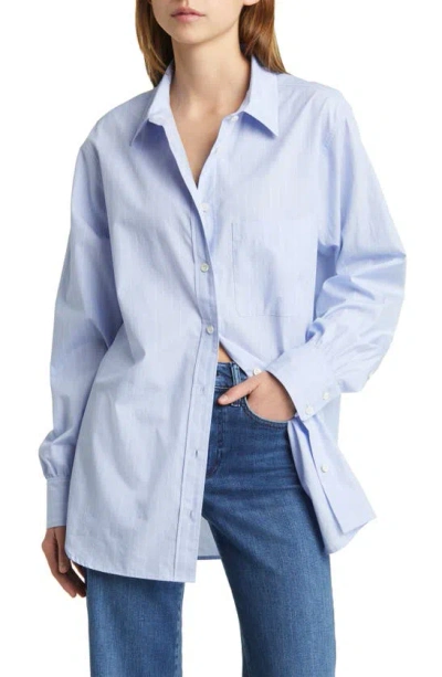 Frame Pinstripe Oversize Cotton Button-up Shirt In Chambray Blue