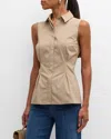 Frame Pleated Sleeveless Shirt Khaki Multi Cotton In Khaki Multi