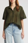 Frame Pleated Flutter Sleeve Top In Military