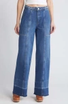 Frame Pixie Braided Waistband Wide Leg Jeans In Dewdrop