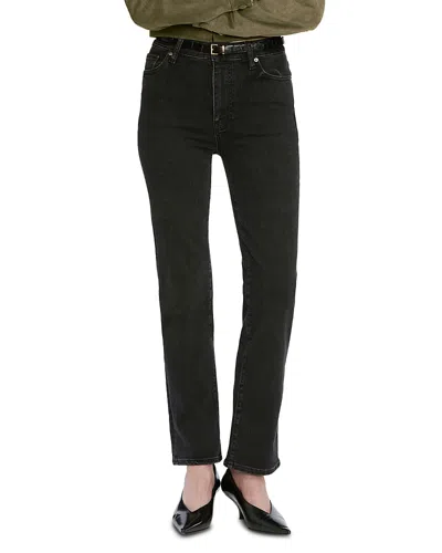 Frame Pixie Le Sleek High Rise Straight Leg Jeans In Meteor In Black