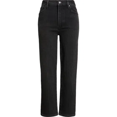 Frame The Borrowed High Rise Ankle Slim Straight Jeans In Deco In Black