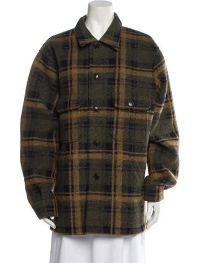 Pre-owned Frame Plaid Print Coat In Green