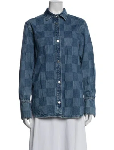 Pre-owned Frame Plaid Print Denim Jacket In Blue