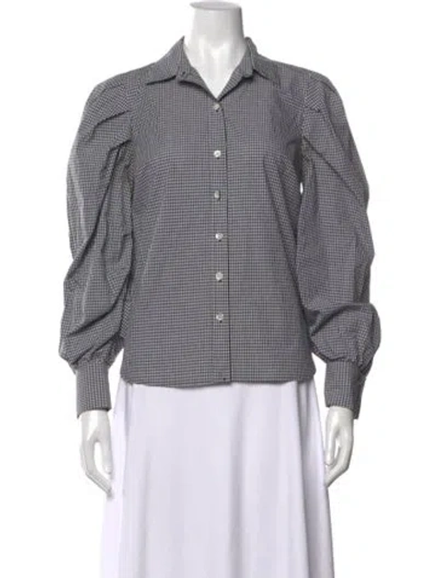 Pre-owned Frame Plaid Print Long Sleeve Blouse In Black