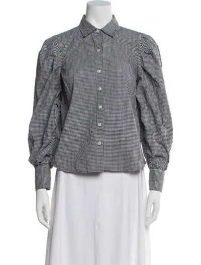 Pre-owned Frame Plaid Print Long Sleeve Blouse In Blue