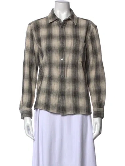 Pre-owned Frame Plaid Print Long Sleeve Button-up Top In Neutral