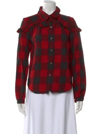 Pre-owned Frame Plaid Print Long Sleeve Top In Red