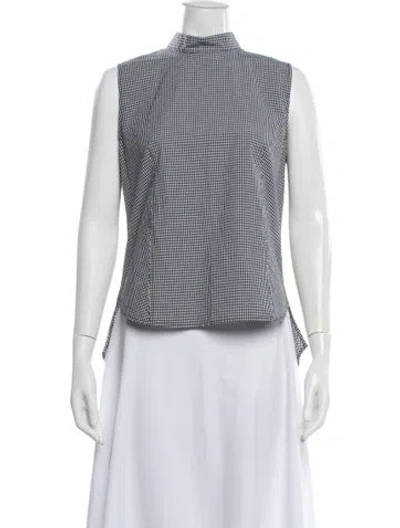 Pre-owned Frame Plaid Print Mock Neck Top In White