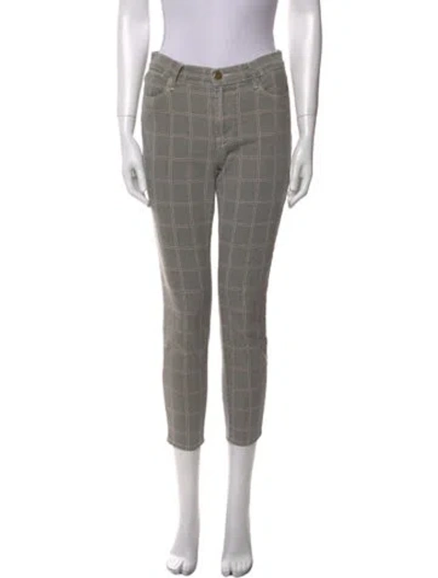 Pre-owned Frame Plaid Print Skinny Leg Pants In Gray