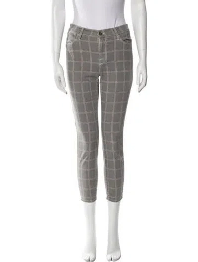 Pre-owned Frame Plaid Print Skinny Leg Pants In Gray