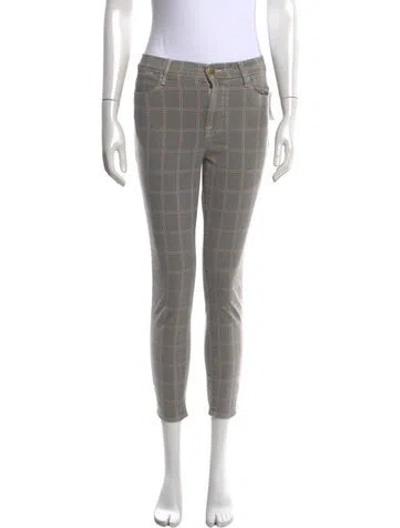 Pre-owned Frame Plaid Print Skinny Leg Pants W/ Tags In Grey