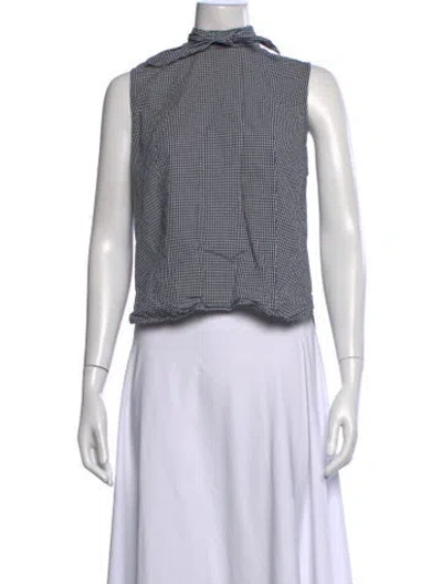 Pre-owned Frame Plaid Print Sleeveless Button-up Top In Black