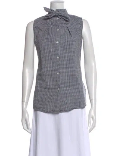 Pre-owned Frame Plaid Print Tie Neck Blouse In Black